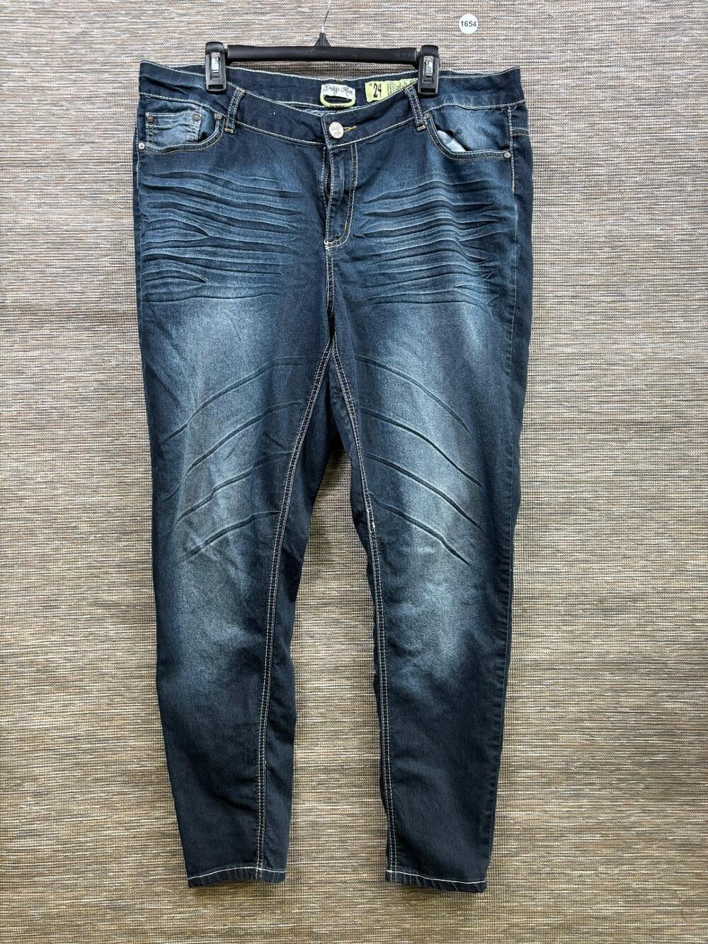 Indigo Rein Skinny Jeans Womens Plus Size 24 Blue Dark Wash Embroidered Stretch